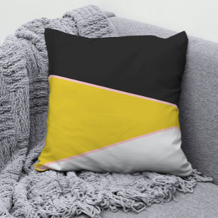 modern pink Yellow black and white colour block Cushion