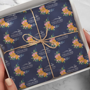 Modern Pink & Yellow Floral Pattern & Logo Tissue Paper