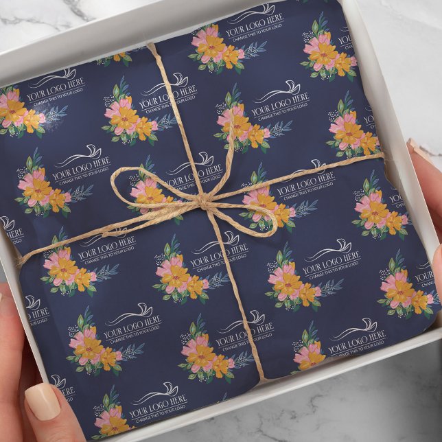 Modern Pink & Yellow Floral Pattern & Logo Tissue Paper (Creator Uploaded)
