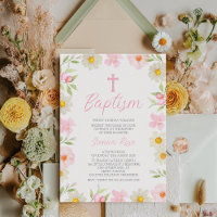 Modern Pink Yellow Girls Spring Floral Baptism