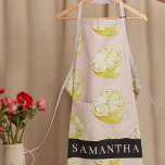 Modern Pink &  Yellow Lemons Pattern With Name Apron<br><div class="desc">Modern Pink &  Yellow Lemons Pattern With Name</div>