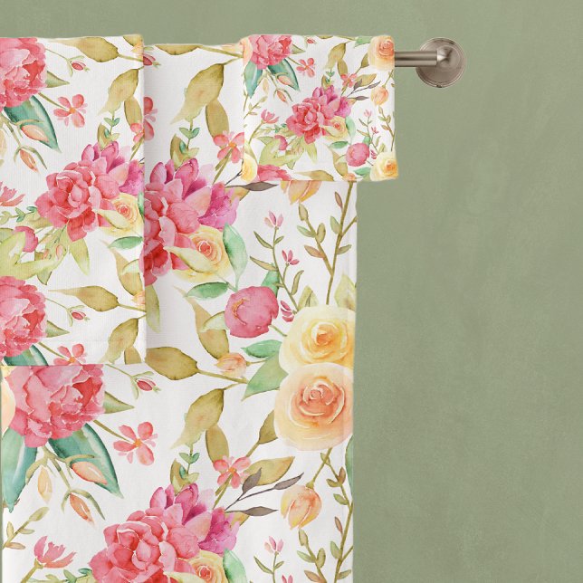 Modern Pink & Yellow Rose Bath Towel Set (Creator Uploaded)