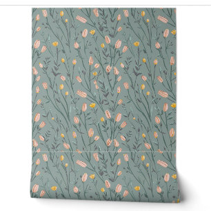 Modern pink yellow tiny flowers wallpaper