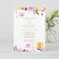Modern Pink Yellow Watercolor Floral Wedding