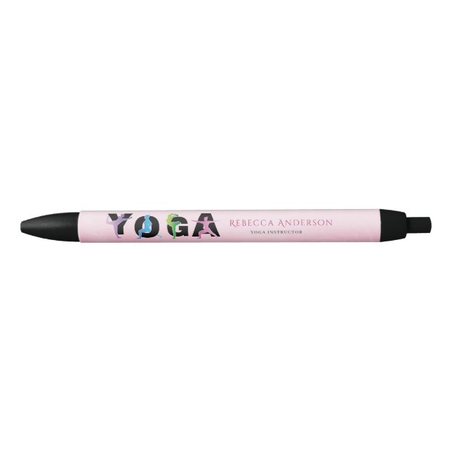 Modern Pink Yoga Instructor Style Black Ink Pen (Front)