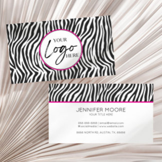 Modern Pink Zebra Print Custom Company Logo Business Card