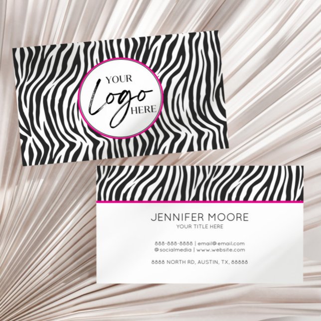 Modern Pink Zebra Print Custom Company Logo Business Card (Creator Uploaded)