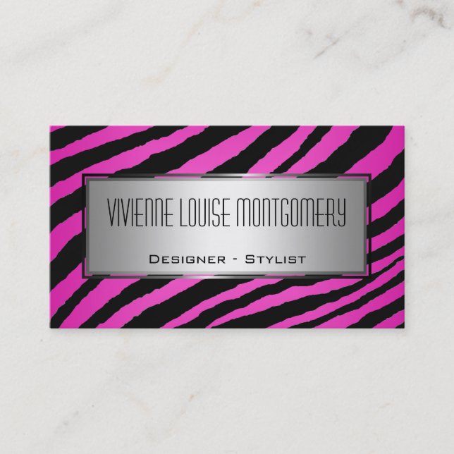 Modern Pink Zebra Professional Business Card (Front)