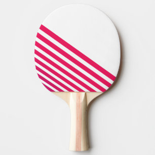 Modern Pinkish Red Linear Stripes and White Ping Pong Paddle