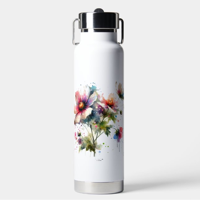 Modern  Pinks and Blues Floral Water Bottle (Front)