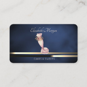 Modern Piping Bag Flowers Bakery Dark Blue Business Card