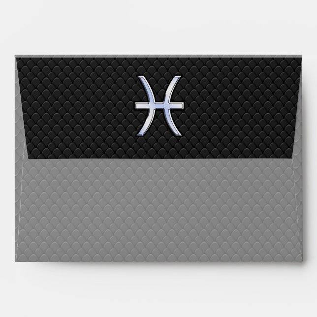 Modern Pisces Zodiac Sign Black Snake Skin style Envelopes (Back (Top Flap))