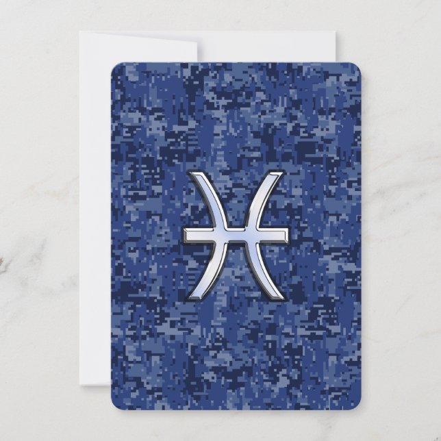 Modern Pisces Zodiac Sign Navy Blue Digital Camo (Front)