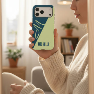 Modern Pistachio and Petrol Blue Monogrammed Name