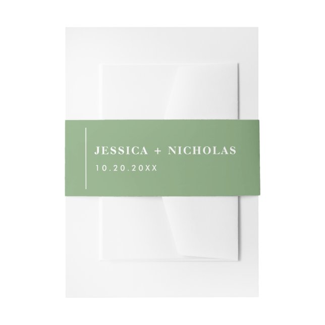Modern Pistachio Elegant Minimalist Wedding Invitation Belly Band (Front Example)