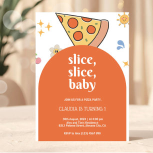 Modern Pizza Birthday Invitation