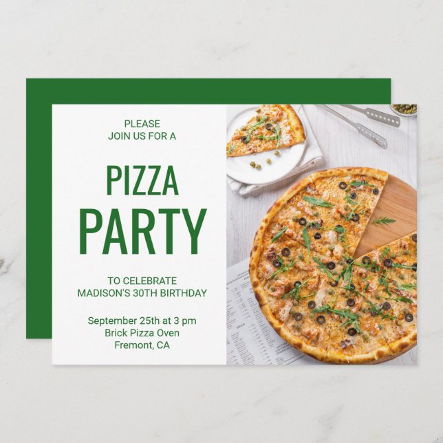 Modern Pizza Birthday Party Invitation (Front/Back)