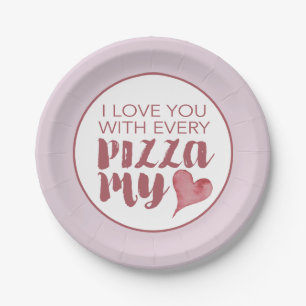 Modern Pizza My Heart Valentine's Party Paper Plate