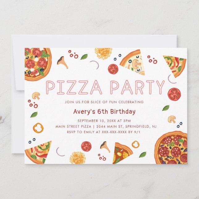 Modern Pizza Party Any Year Birthday Invitation (Front)