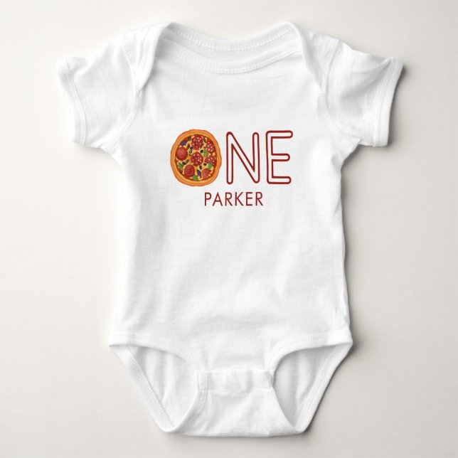 Modern Pizza Party First Birthday Personalised Bab Baby Bodysuit (Front)