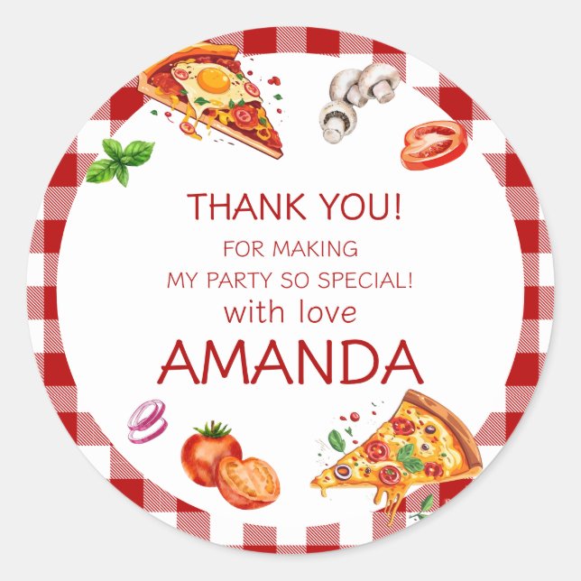 Modern Pizza Thank You Birthday Classic Round Sticker (Front)