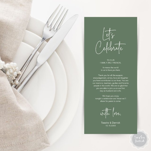 Modern Place Setting Dinner Party Thank You Card (Modern Wedding Place Setting Dinner Party Thank You Card in Forest Sage Green)