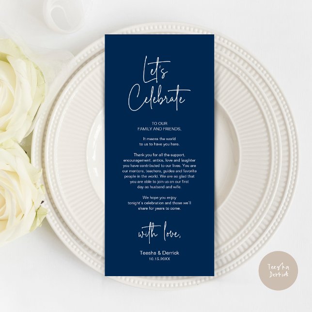 Modern Place Setting Dinner Party Thank You Card (Modern Wedding Place Setting Dinner Party Thank You Card in Navy Blue)