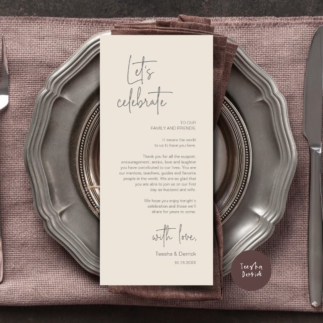Modern Place Setting Dinner Party Thank You Card (Modern Wedding Dinner Place Setting Dinner Party Thank You Card, in Grey and Cream)