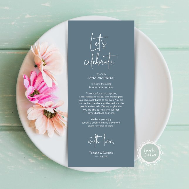 Modern Place Setting Dinner Party Thank You Card (Let's Celebrate, Wedding Dinner Place Setting Thank You Card, Modern Plate Decor, Dusty Blue)