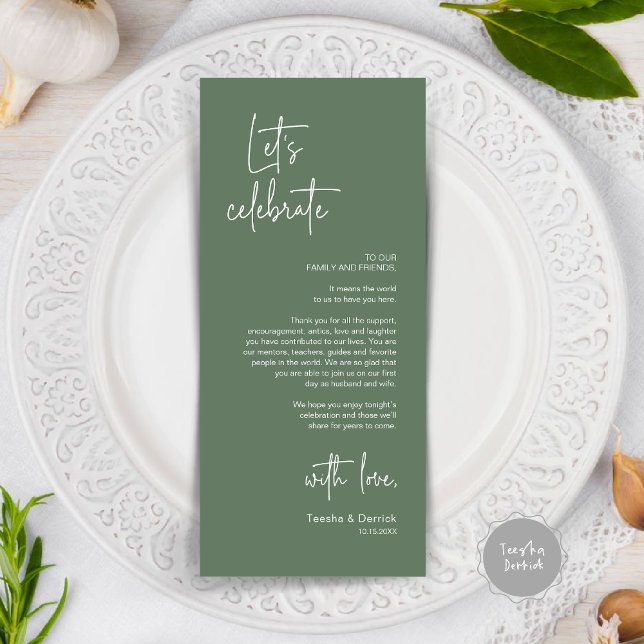 Modern Place Setting Dinner Party Thank You Card (Modern Place Setting Dinner Party Thank You Card, Classy Contemporary, Greenery sage green forest)