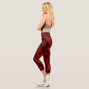 Modern Plaid Black and Red  Capri Leggings