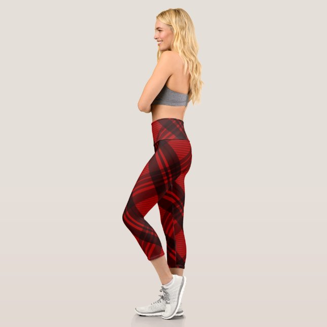 Modern Plaid Black and Red  Capri Leggings (Left)