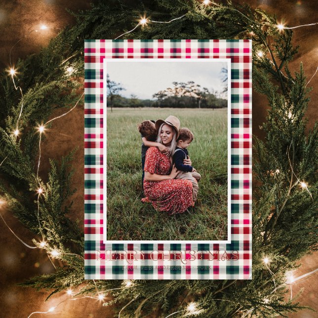 Modern Plaid Border | Christmas Holiday Photo Card (Creator Uploaded)