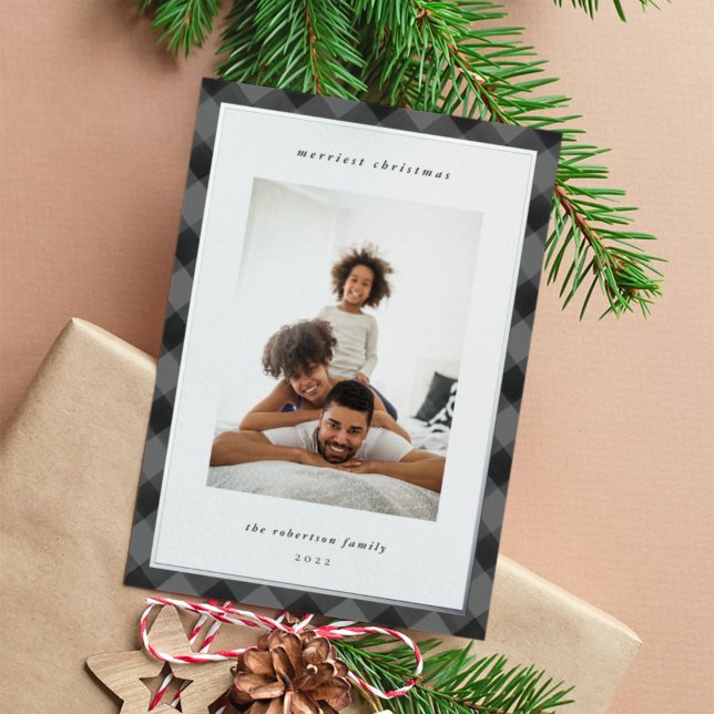 Modern Plaid Border Christmas Photo (Creator Uploaded)