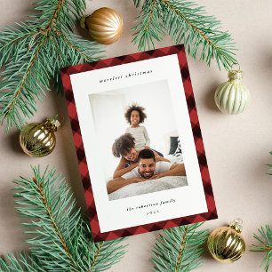 Modern Plaid Border Holiday Photo Card