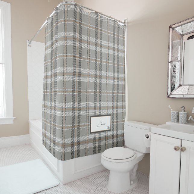 Modern Plaid Cloud Grey Shower Curtain (In Situ)