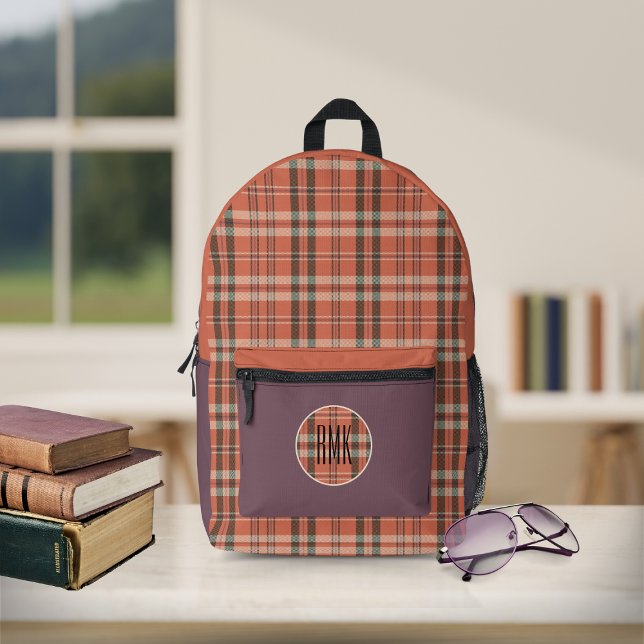 Modern Plaid Coral Printed Backpack (Creator Uploaded)