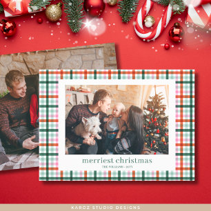 Modern Plaid Family Photo Christmas Card