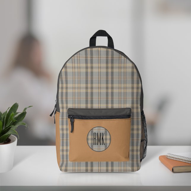 Modern Plaid Fossilised Grey Printed Backpack (Creator Uploaded)