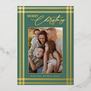Modern Plaid Frame Elegant Calligraphy Christmas
