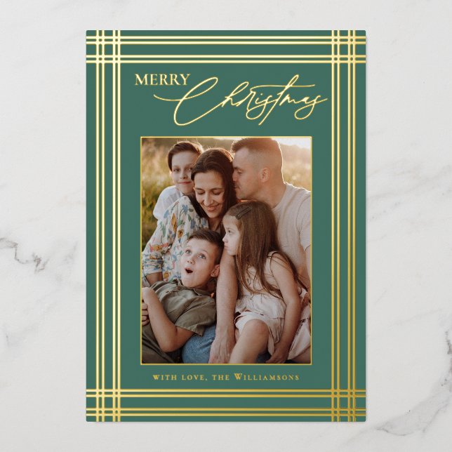 Modern Plaid Frame Elegant Calligraphy Christmas (Front)