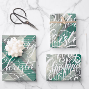 Modern Plaid Gingham Merry Christmas Holiday Wrapping Paper Sheet