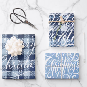 Modern Plaid Gingham Merry Christmas Holiday Wrapping Paper Sheet