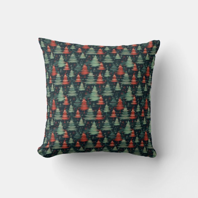 Modern Plaid Holiday christmas trees Cushion (Front)