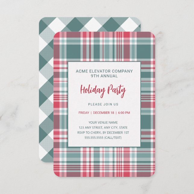 Modern Plaid Holiday Party  Invitation (Front/Back)