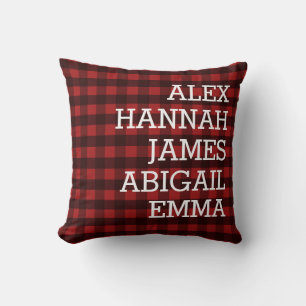 Modern Plaid Kids Names Personalized Family Cushion