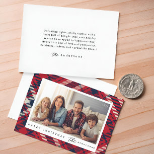 Modern Plaid Merry Christmas Custom Family Photo Card