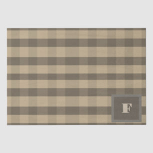 Modern Plaid Monogram Brown Beige Tissue Paper