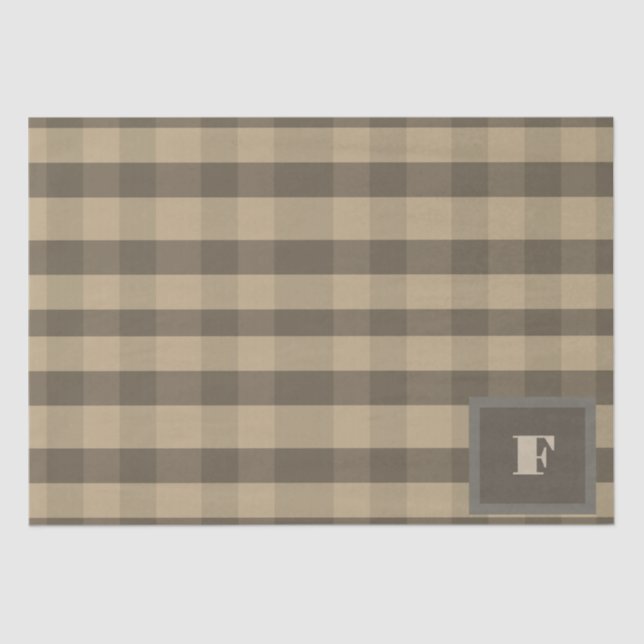 Modern Plaid Monogram Brown Beige Tissue Paper (Front)