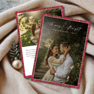 Modern Plaid Newlywed First Christmas 2 Photo Holiday Card